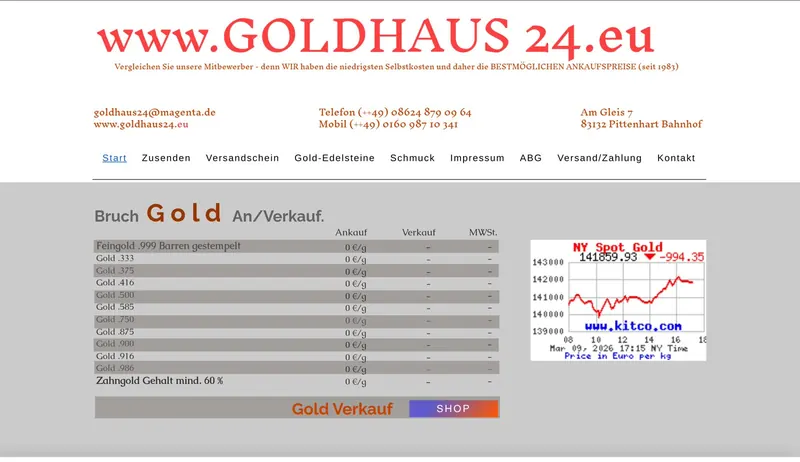 Goldhaus24 vorher: statische Preisliste